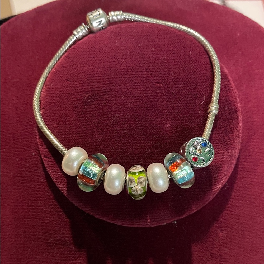 Pandora Charm Elegant Silver Bracelet with Multicolor Beads